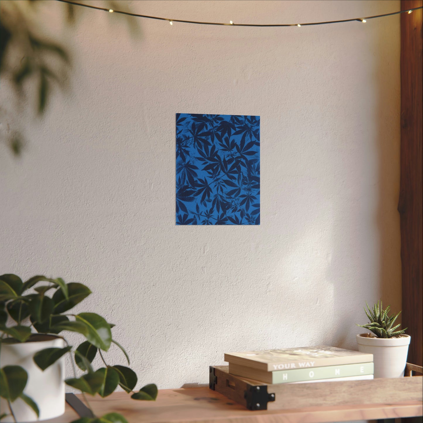 Fine Art Reproductions - Archival, Textured Watercolor Matte Prints - Cannabis Cyanotype on Bright Blue Print