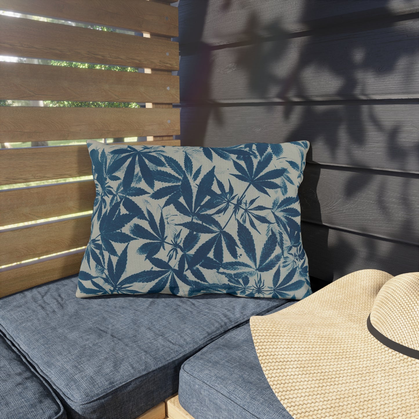 Outdoor Decorative Pillows - UV/H2O/Mildew Resistant - Cannabis Field Cyanotype on Ivory Print