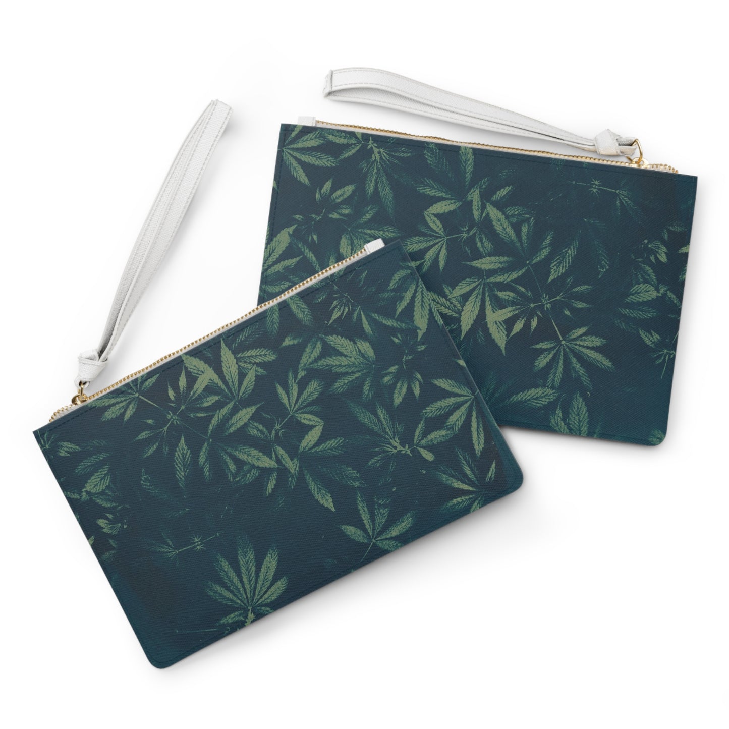 Vegan Leather Clutch Bag - Cyanotype on Olive Print