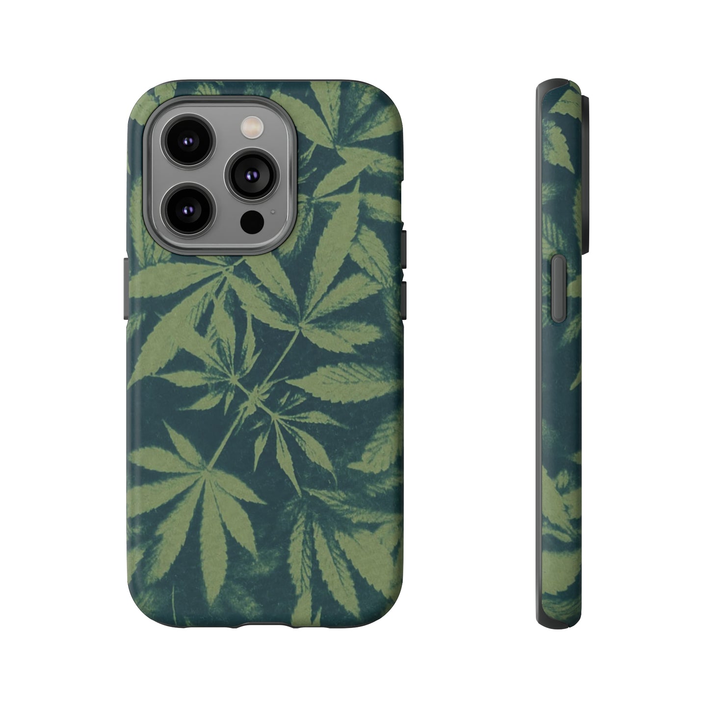 Tough Cell Phone Cases - Cannabis Field Cyanotype on Olive Print