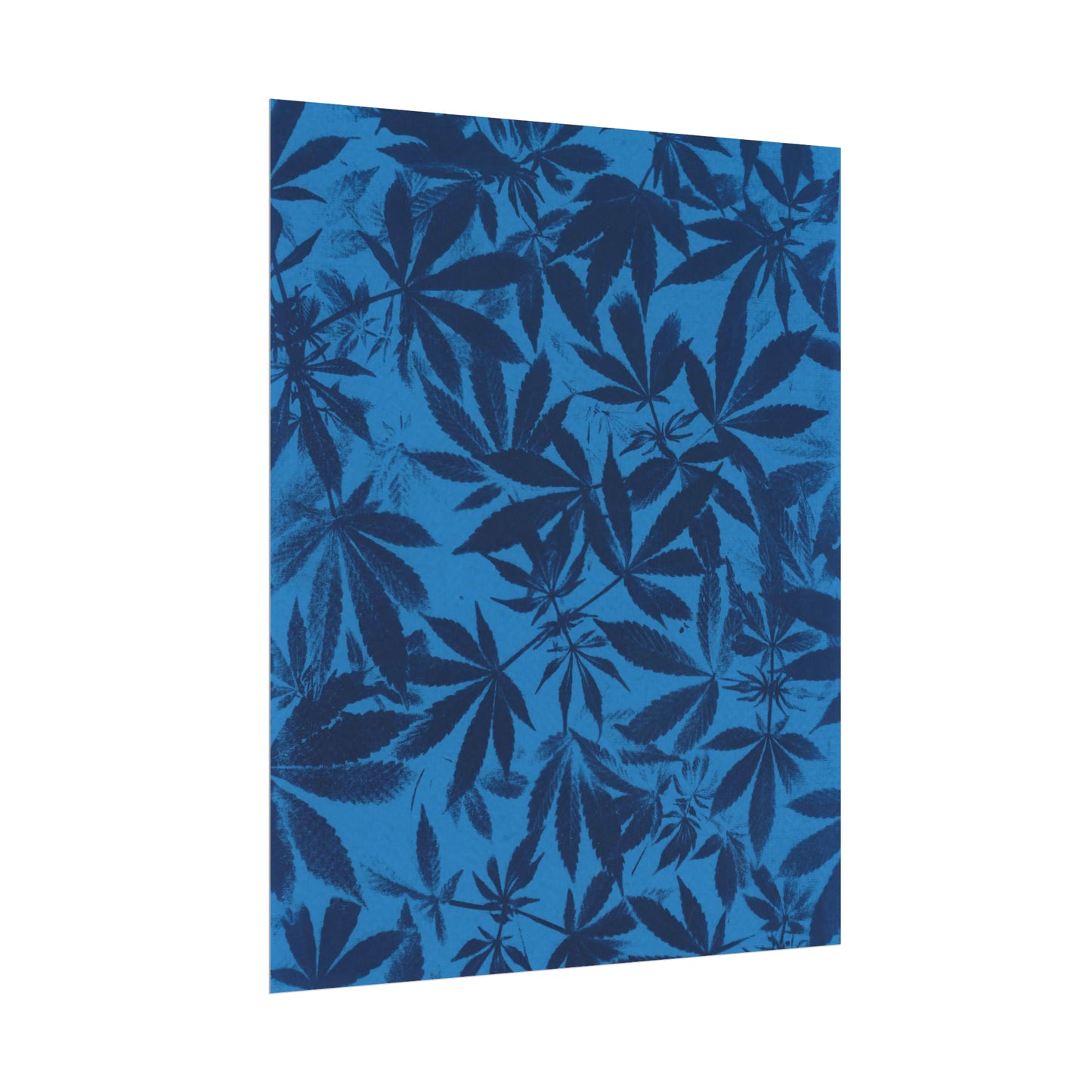 Fine Art Reproductions - Archival, Textured Watercolor Matte Prints - Cannabis Cyanotype on Bright Blue Print