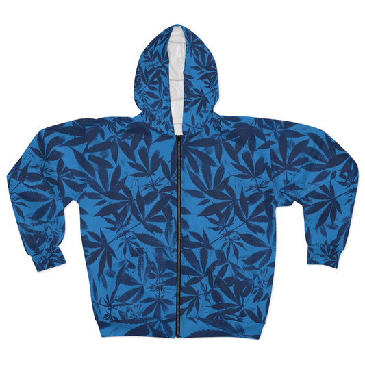 Unisex Zip Hoodie - Cyanotype on Bright Blue Print