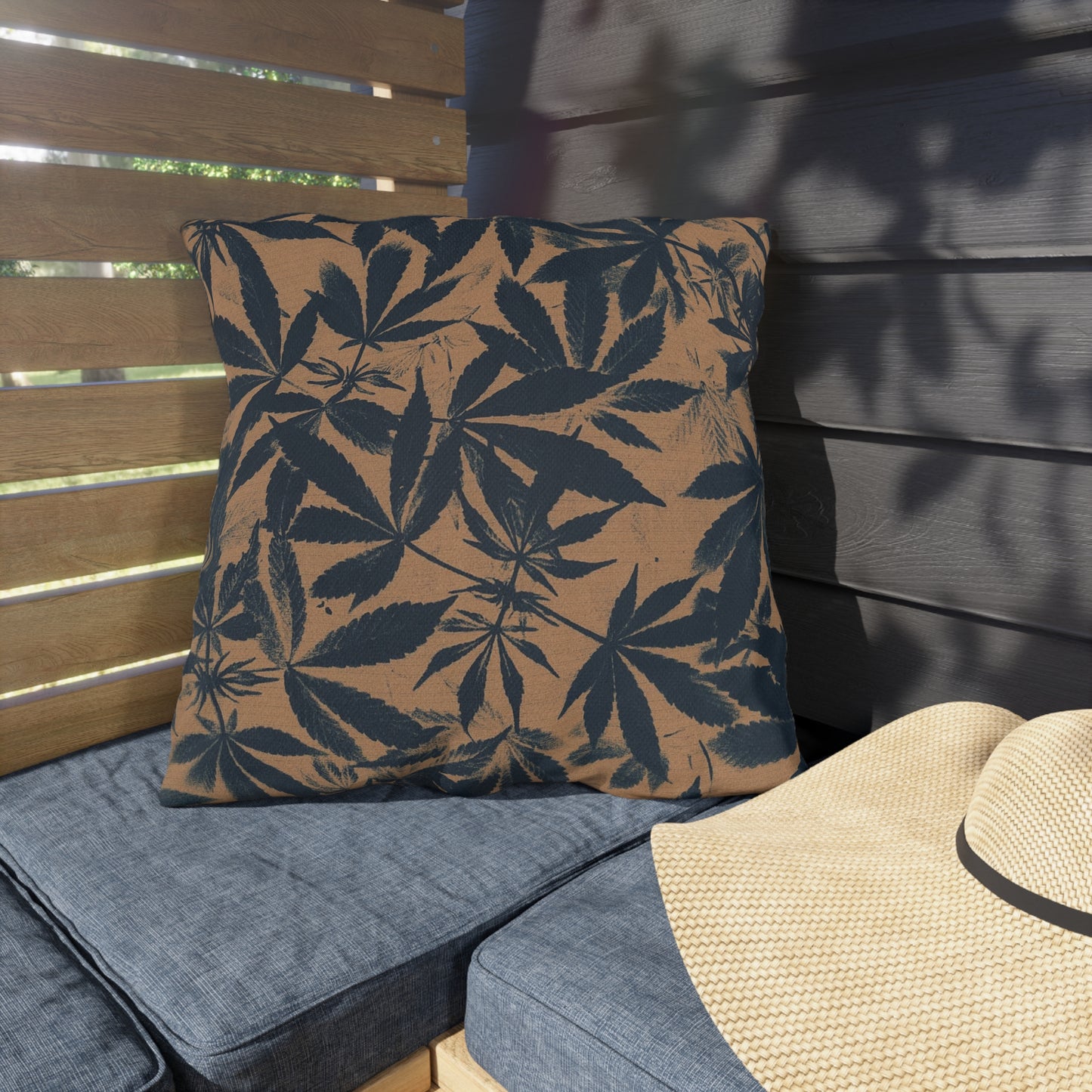 Outdoor Decorative Pillows - UV/H2O/Mildew Resistant - Cannabis Field Cyanotype on Amber Print