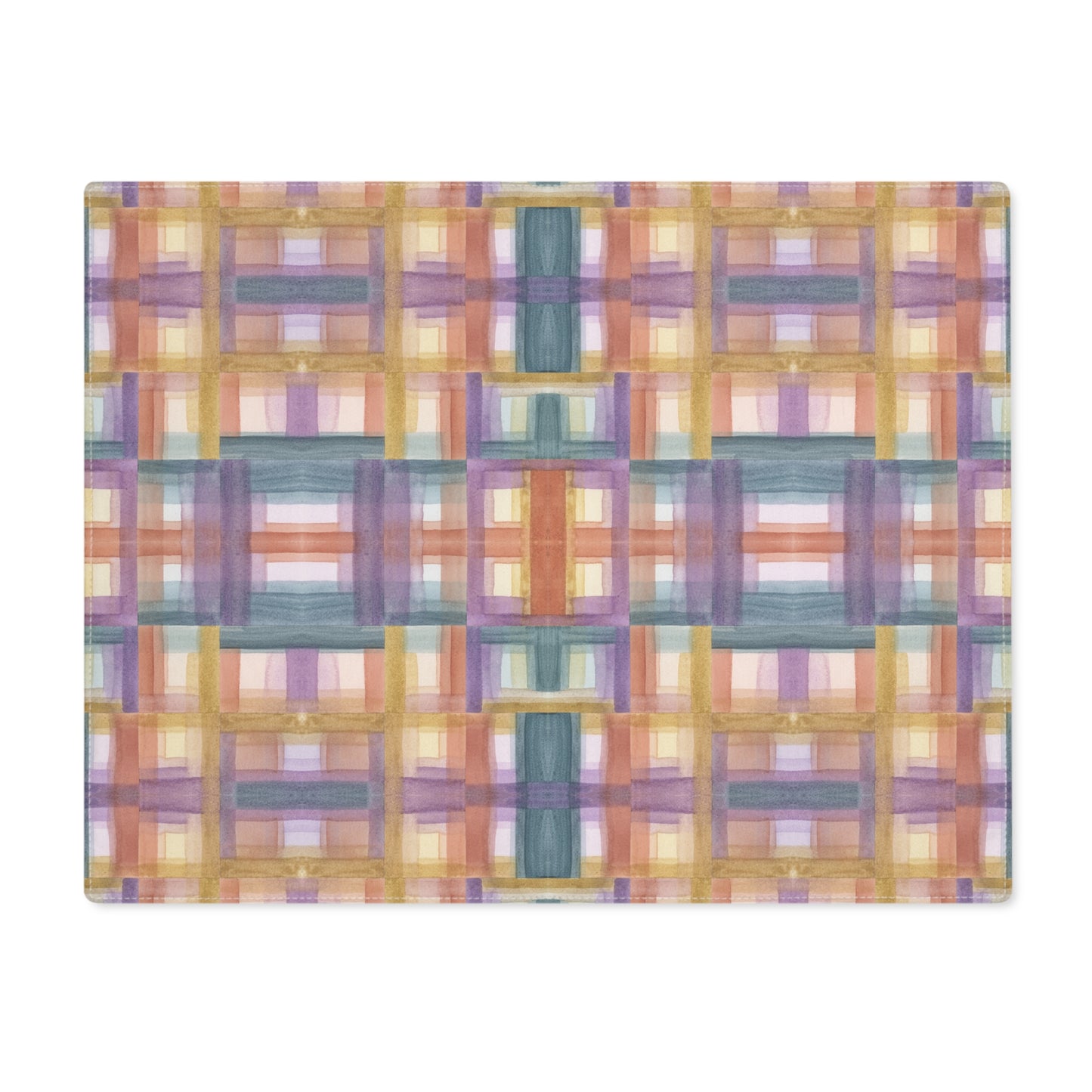 100% Cotton Placemat, 1pc - Painterly Plaid, Warm Colors