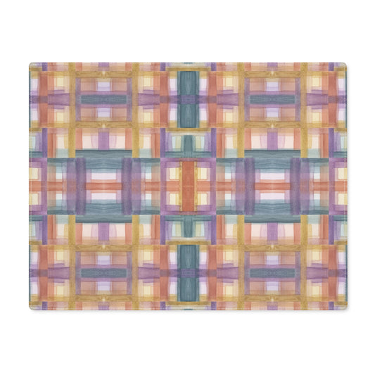 100% Cotton Placemat, 1pc - Painterly Plaid, Warm Colors