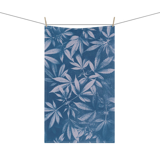 100% Cotton Twill Kitchen Towel - Cannabis Field Cyanotype on Lavender Print