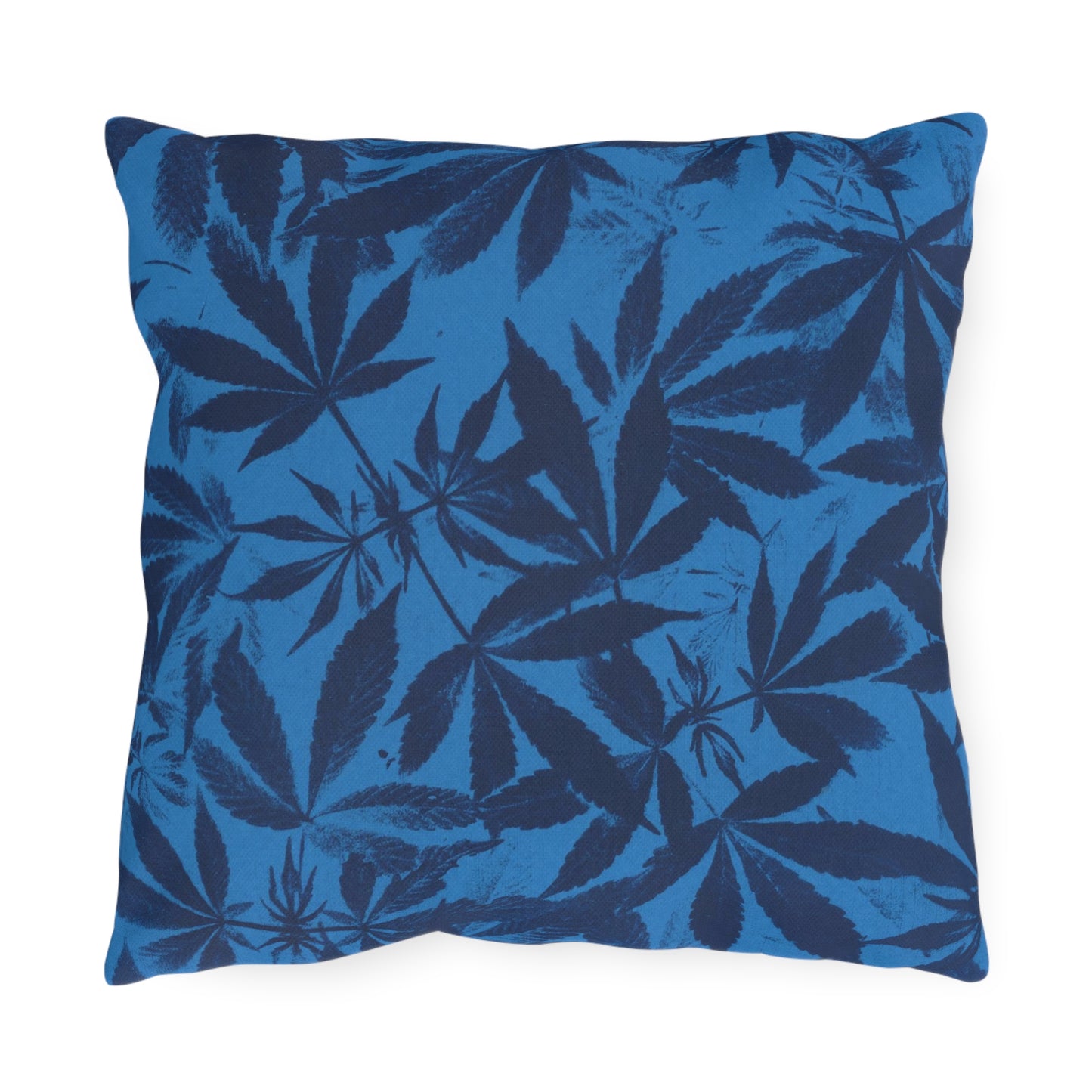 Outdoor Decorative Pillows - UV/H2O/Mildew Resistant - Cannabis Field Cyanotype on Bright Blue Print