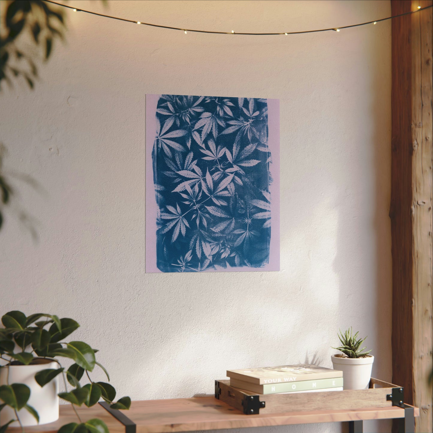 Fine Art Reproductions - Archival, Textured Watercolor Matte Prints - Cannabis Cyanotype on Lavender Print