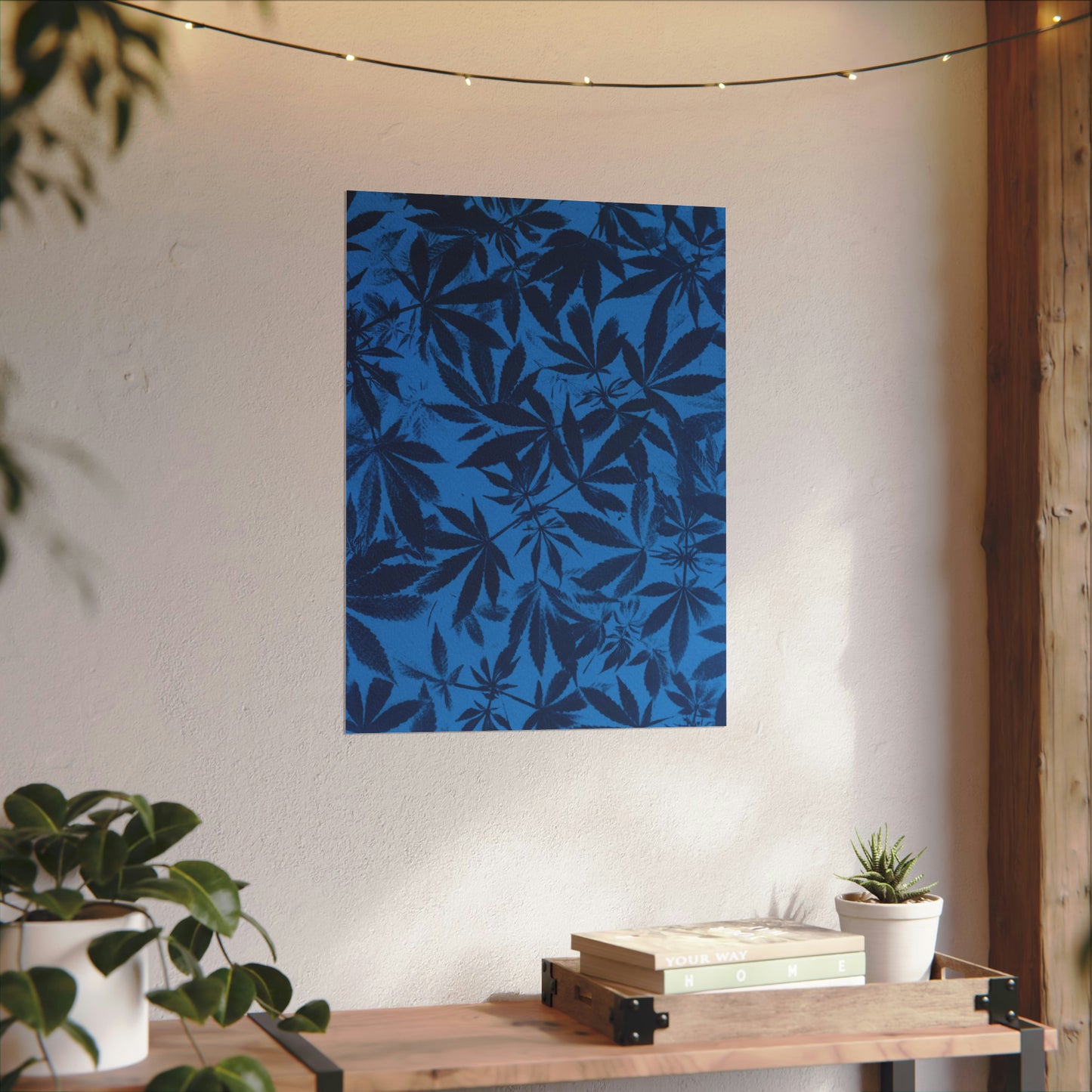 Fine Art Reproductions - Archival, Textured Watercolor Matte Prints - Cannabis Cyanotype on Bright Blue Print