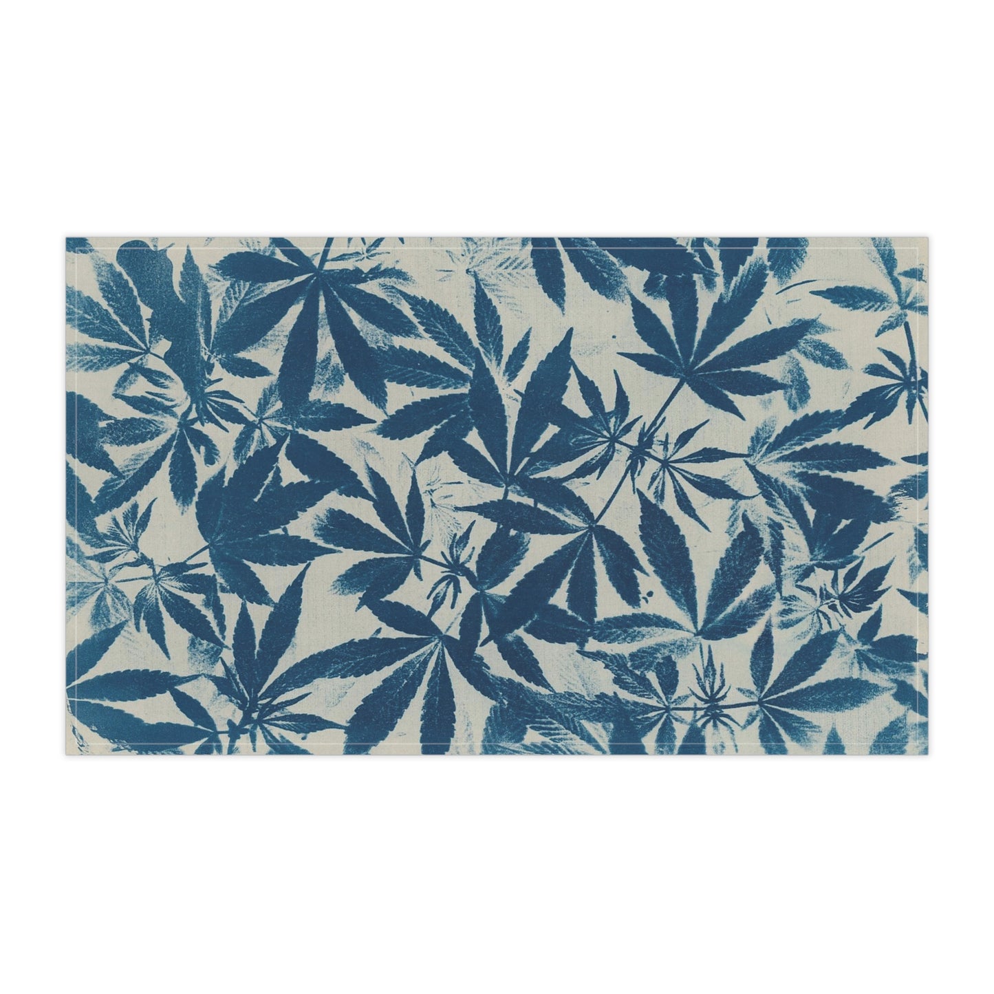 100% Cotton Twill Kitchen Towel - Cannabis Field Cyanotype on Ivory Print