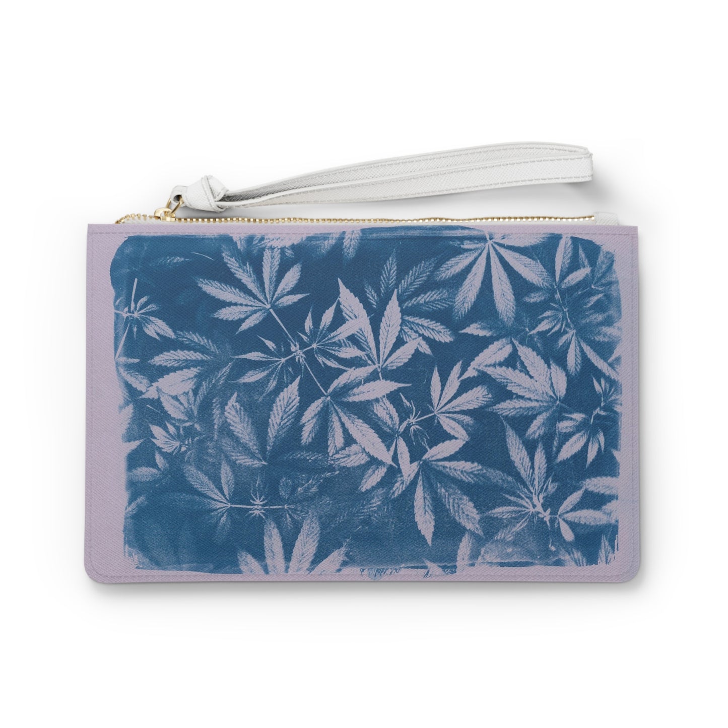 Vegan Leather Clutch Bag - Cyanotype on Lavender Print