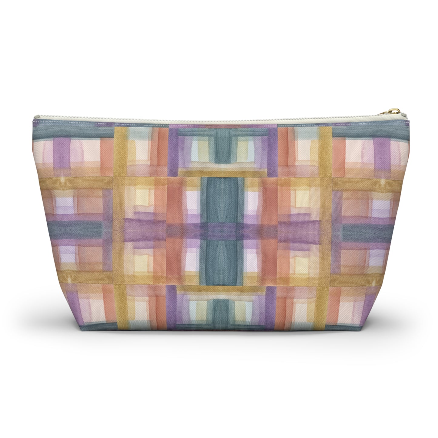 Roomy Accessory Pouch - Painterly Plaid, Warm Colors