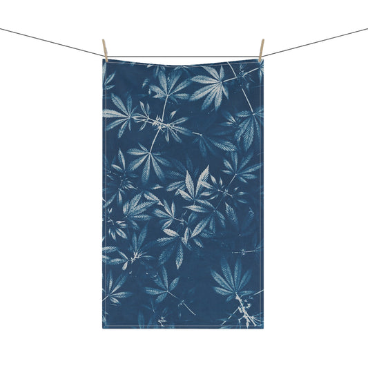 100% Cotton Twill Kitchen Towel - Cannabis Field Cyanotype Print 1