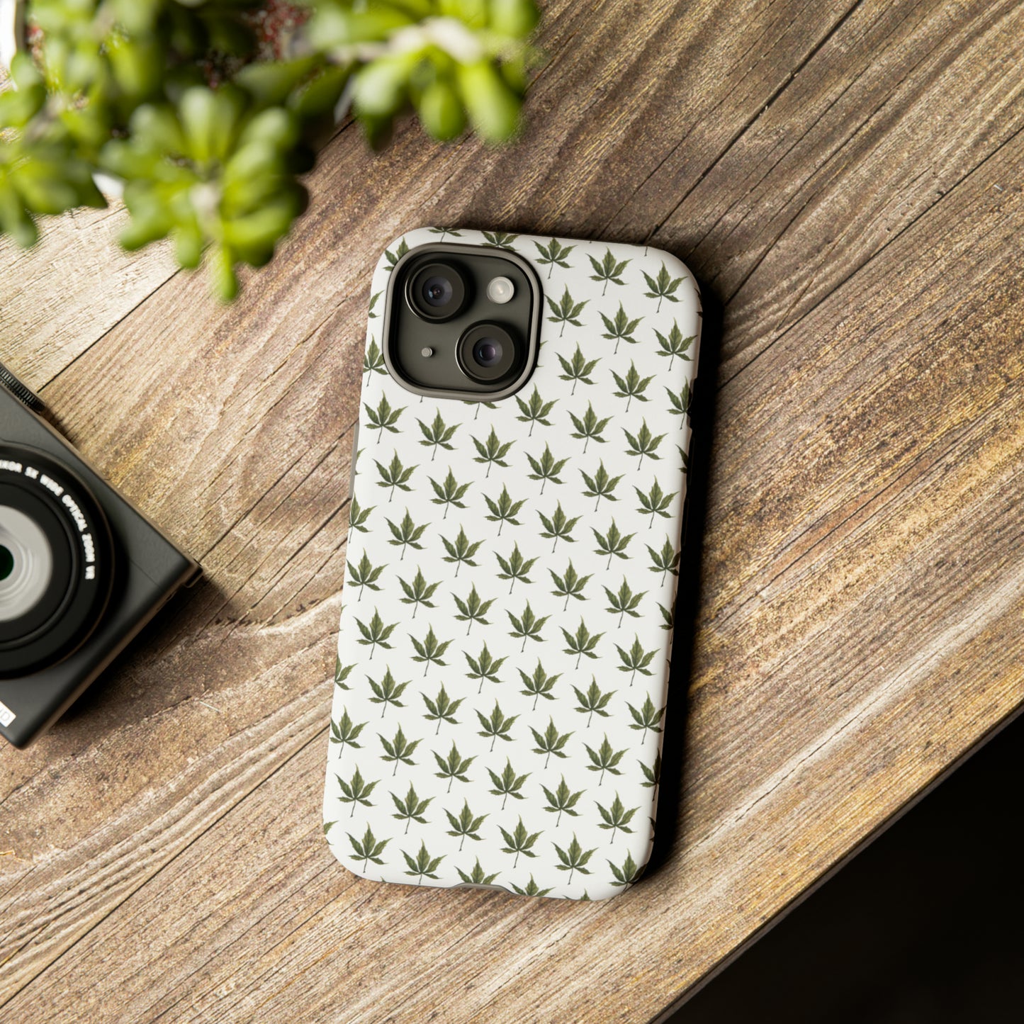 Tough Cell Phone Cases - Mini Cannabis Leaf on White