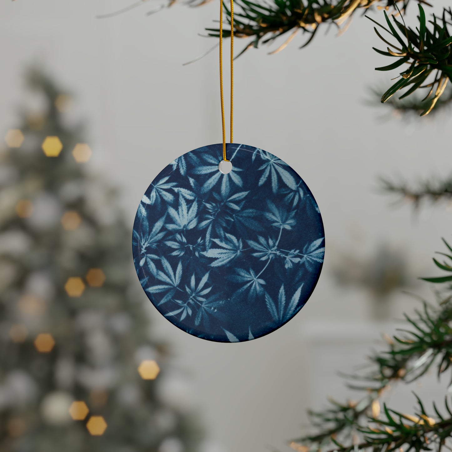 Ceramic Holiday Ornament - Cyanotype Print 1