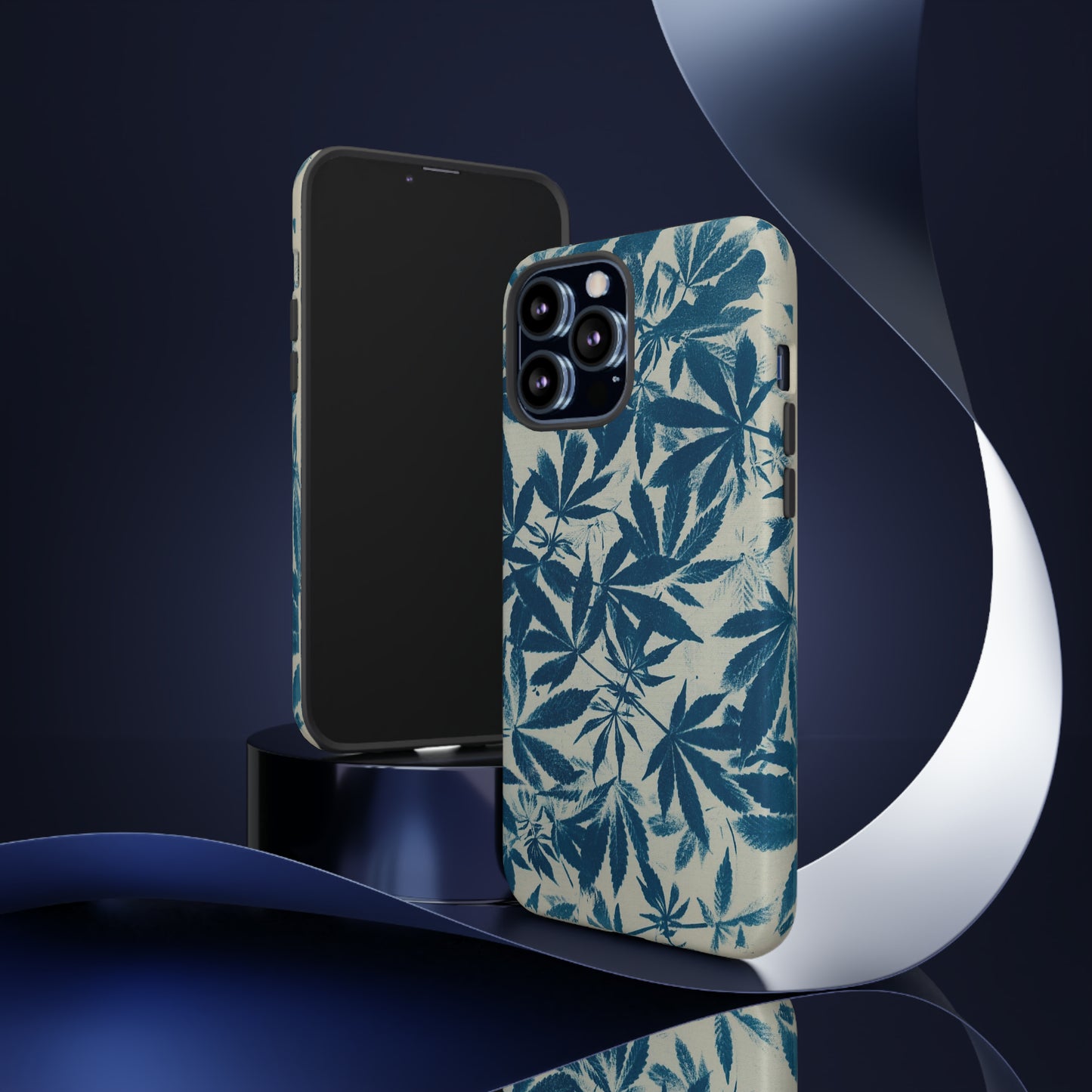 Tough Cell Phone Cases -Cannabis Field Cyanotype on Ivory Print