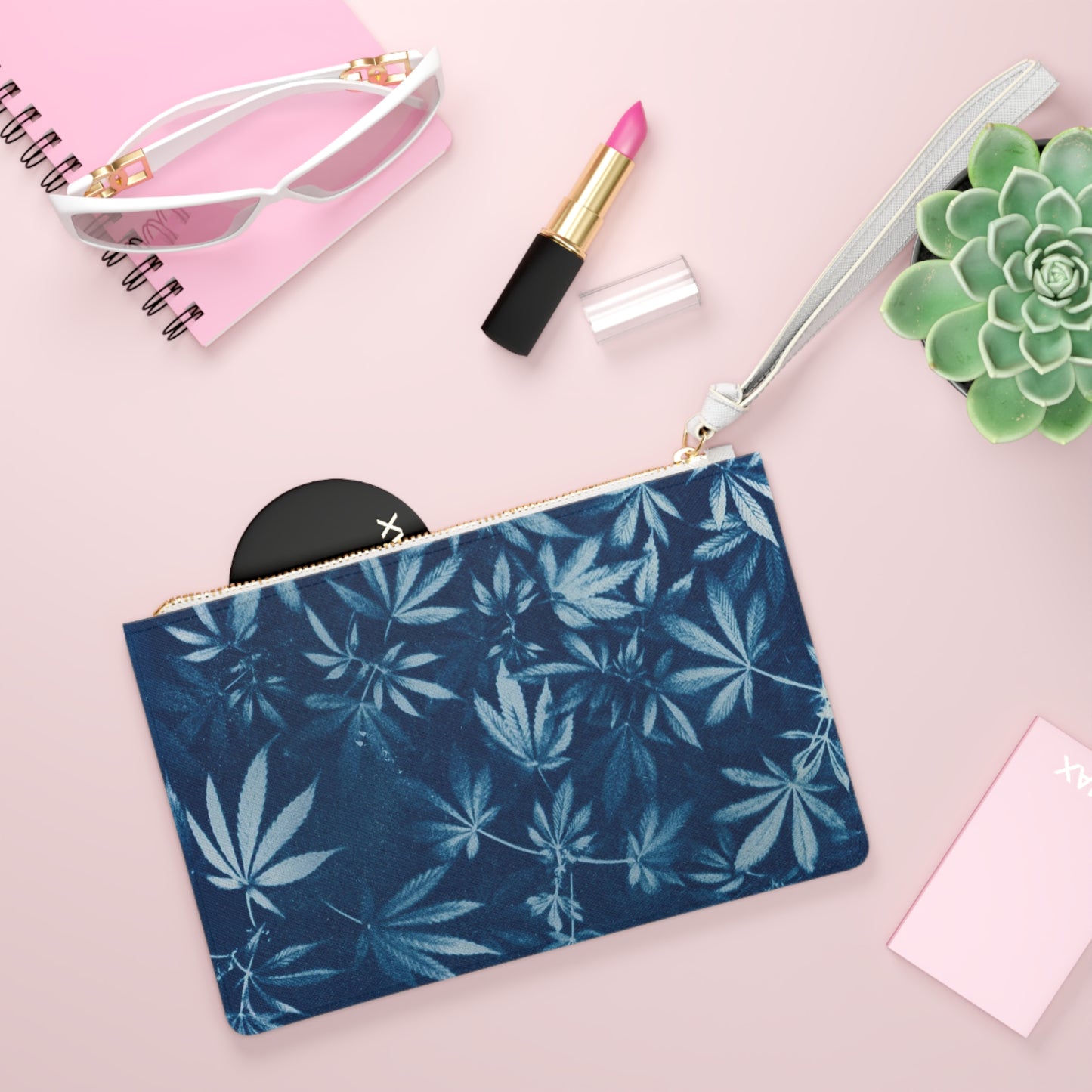 Vegan Leather Clutch Bag - Cyanotype Print 1