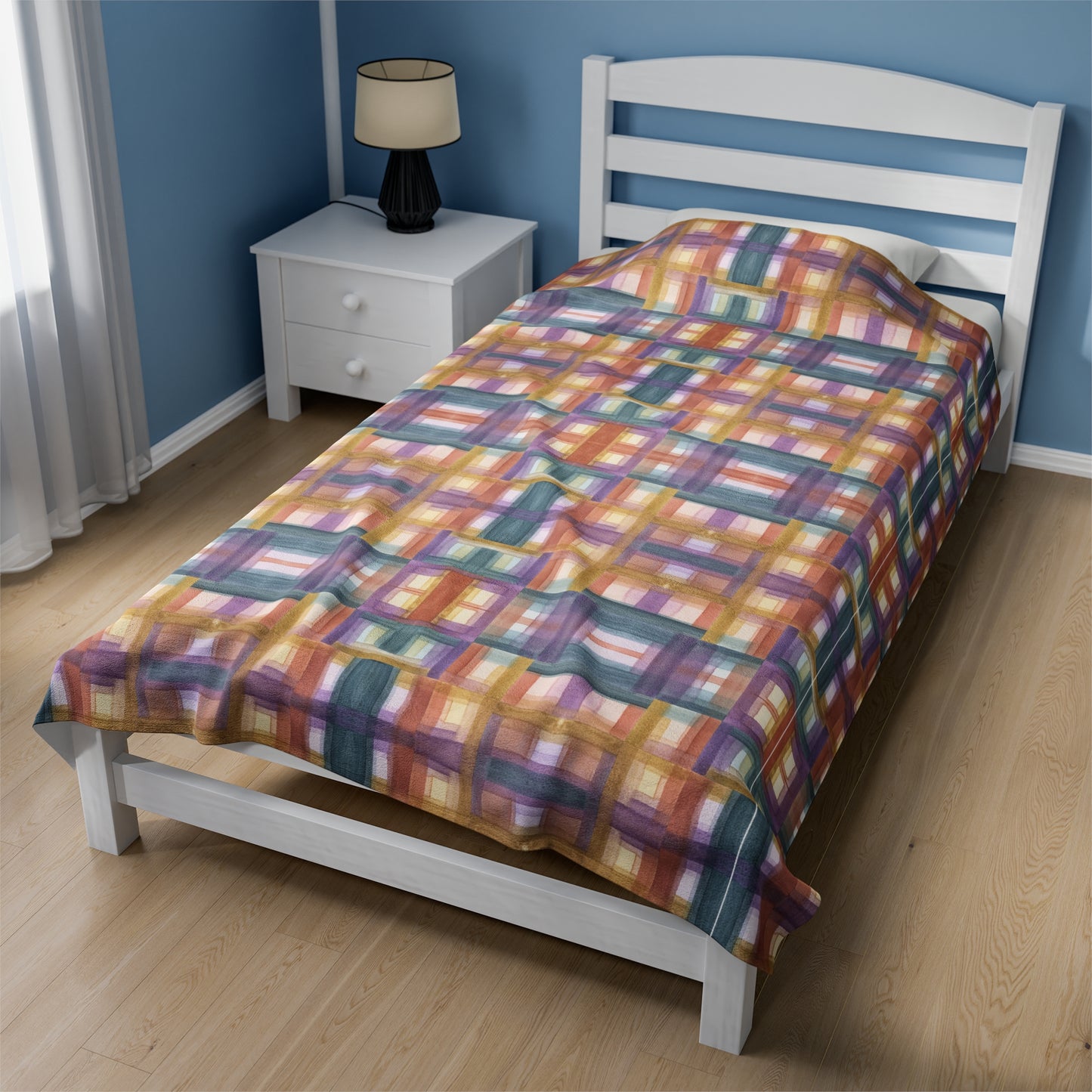 Velveteen Plush Blanket - Painterly Plaid, Warm Colors