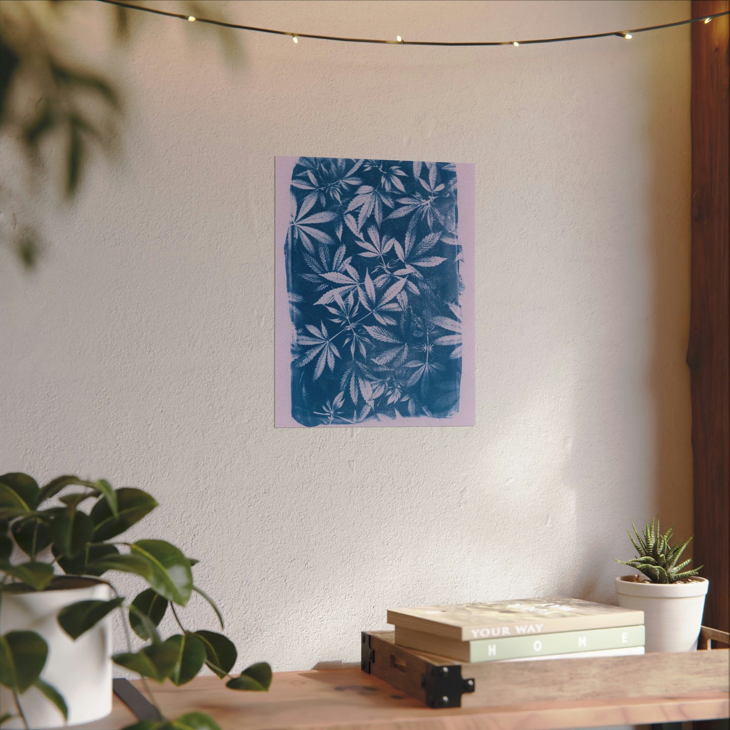 Fine Art Reproductions - Archival, Textured Watercolor Matte Prints - Cannabis Cyanotype on Lavender Print