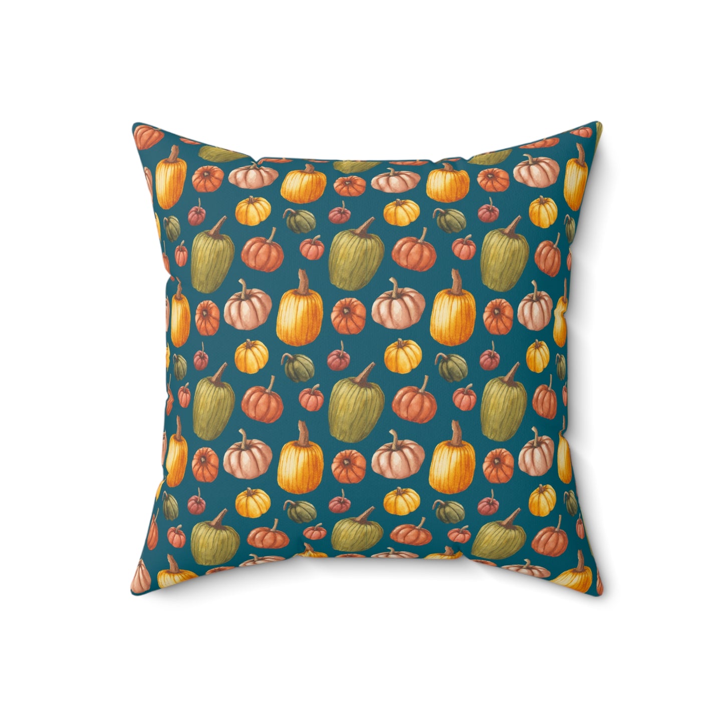 Faux Suede Square Pillow - Fall Pumpkins on Teal