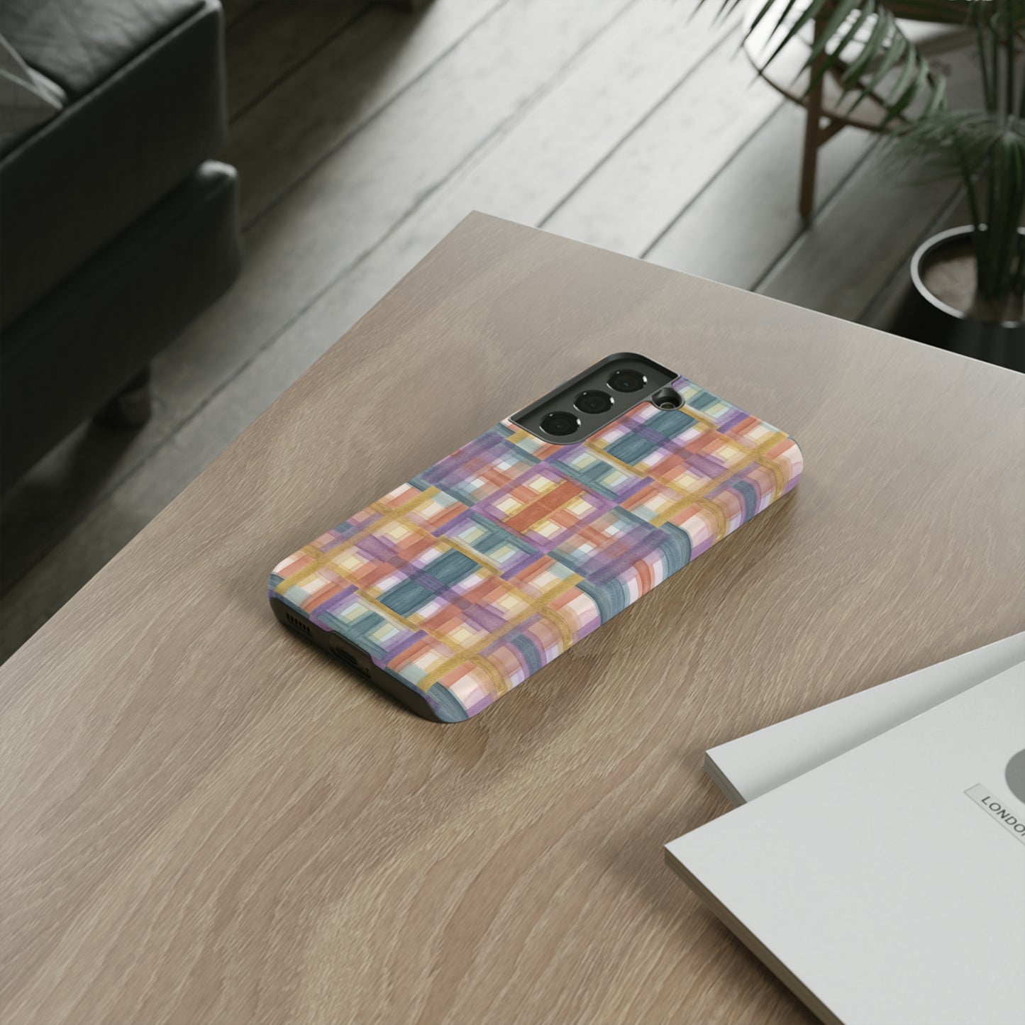 Tough Cell Phone Cases - Painterly Plaid, Warm Colors