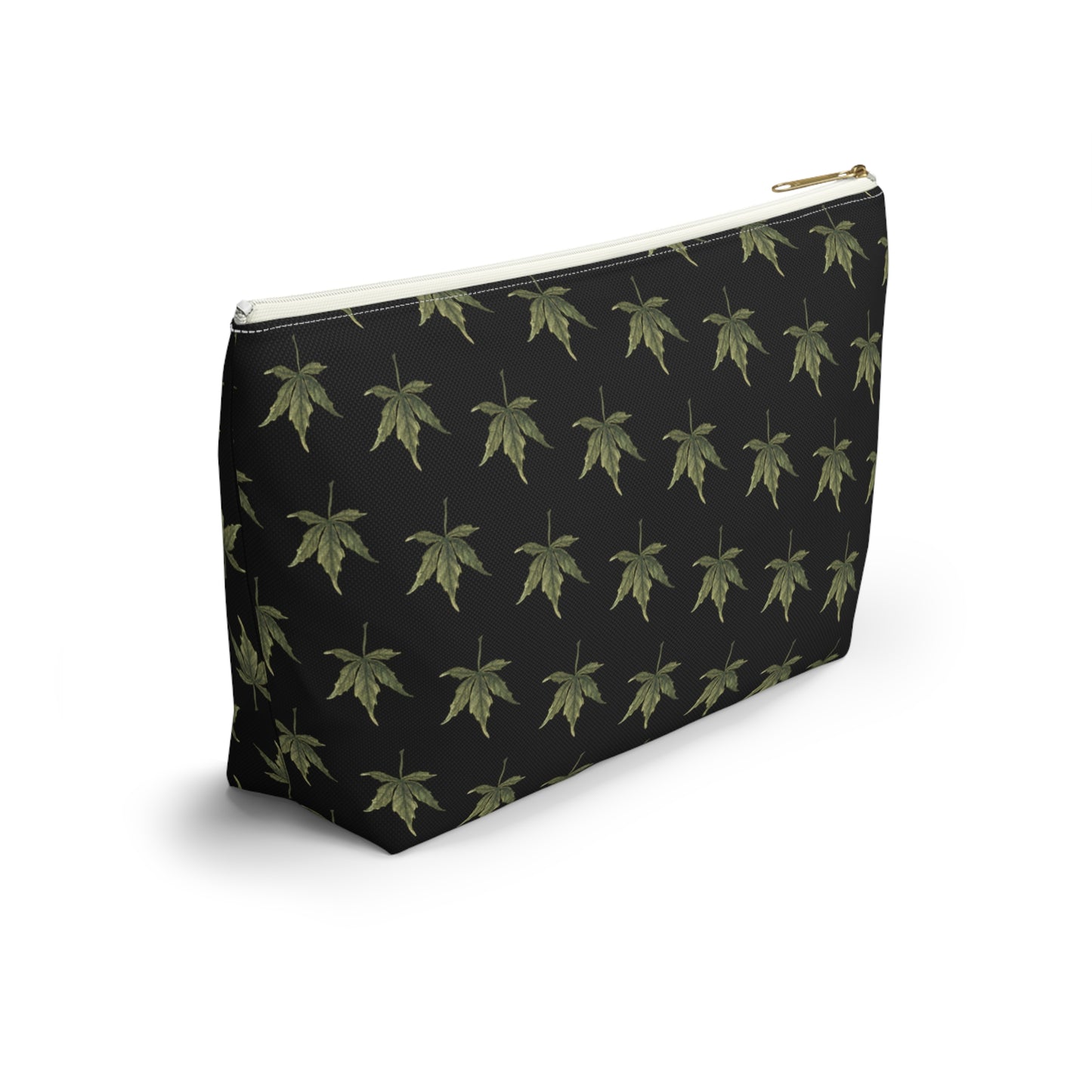 Roomy Accessory Pouch - Mini Cannabis Leaf Print on Black