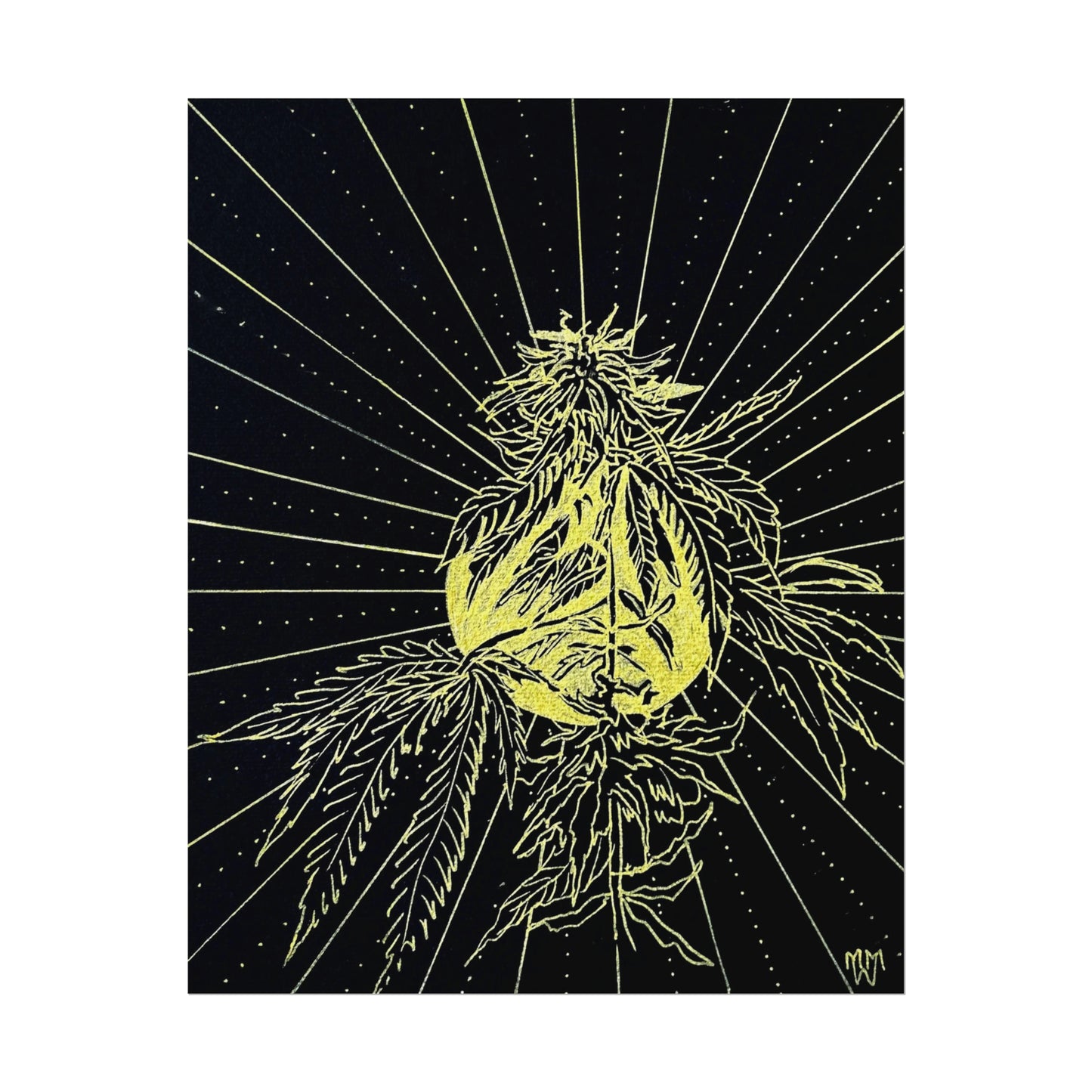 Fine Art Reproductions - Archival, Textured Watercolor Matte Prints - Gold Cannabis Sunburst