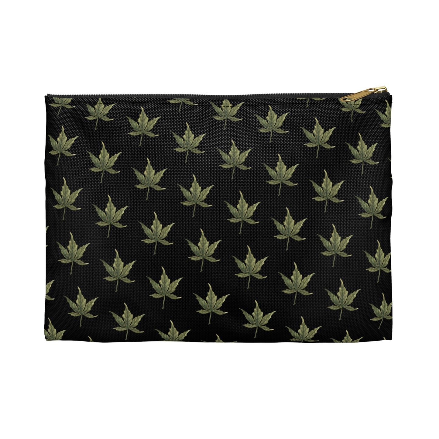 Flat Accessory Pouch - Mini Cannabis Leaf Print on Black