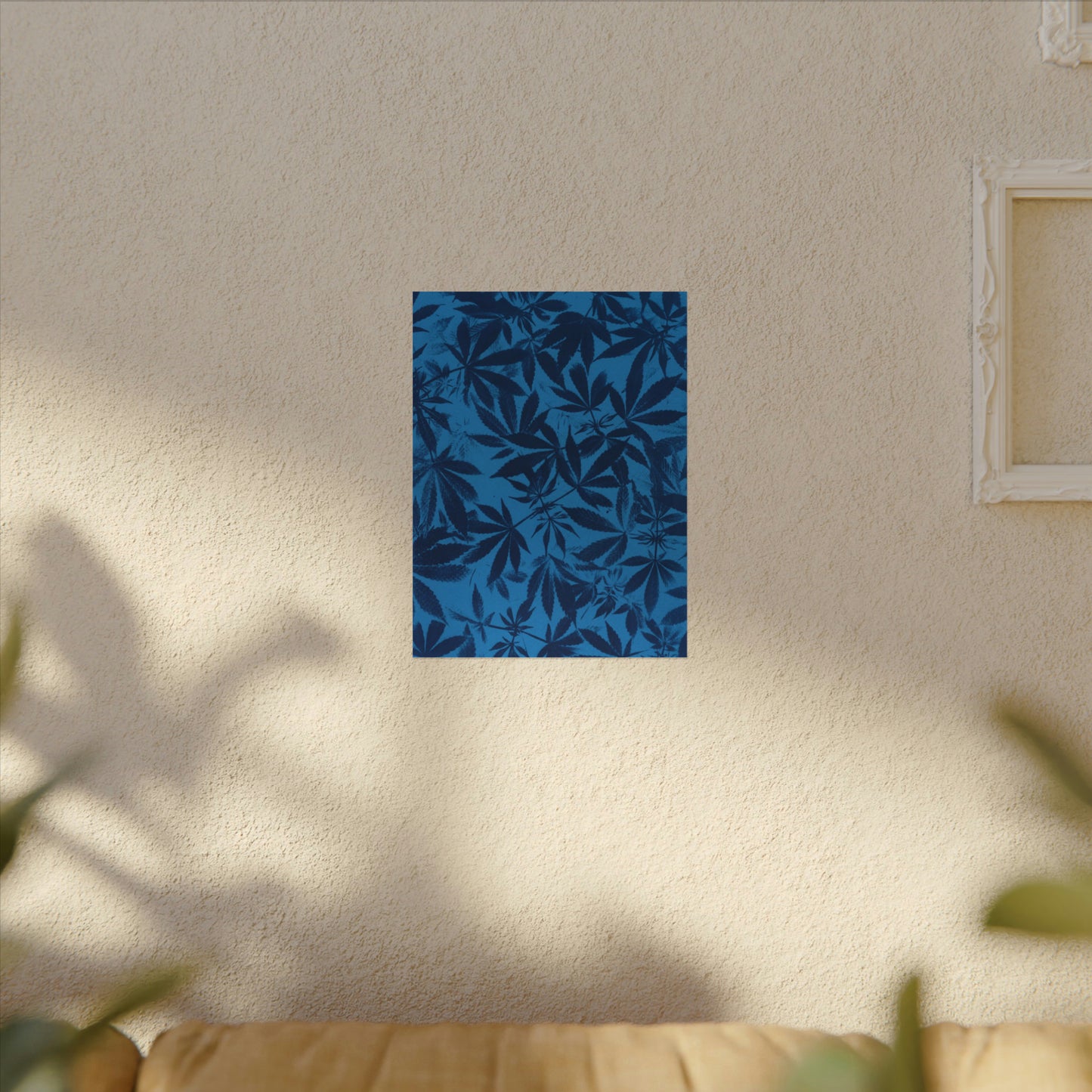 Fine Art Reproductions - Archival, Textured Watercolor Matte Prints - Cannabis Cyanotype on Bright Blue Print