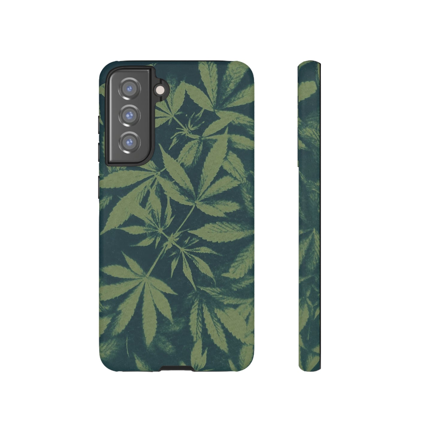 Tough Cell Phone Cases - Cannabis Field Cyanotype on Olive Print