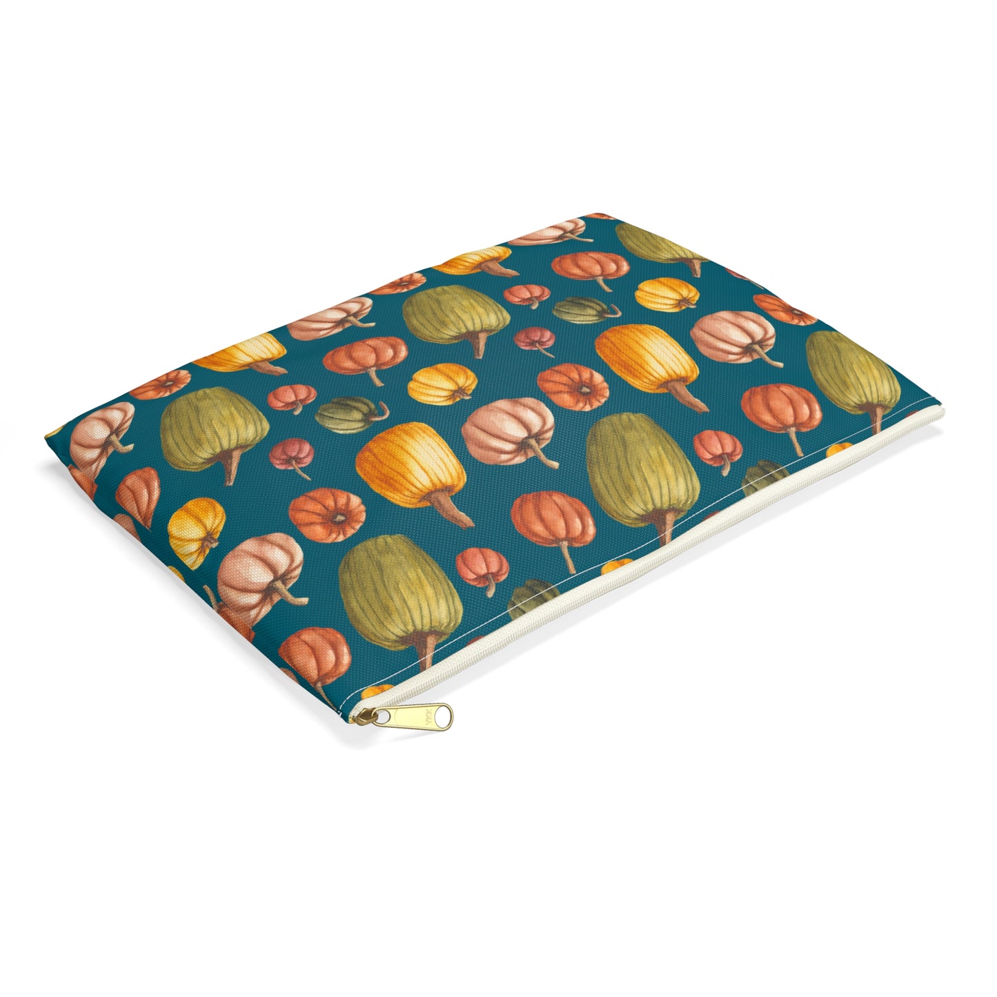 Flat Accessory Pouch - Fall Pumpkins, Teal