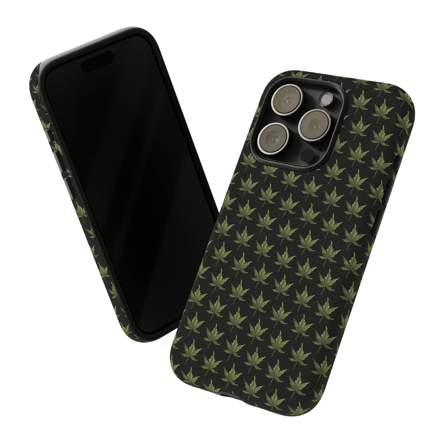 Tough Cell Phone Cases - Mini Cannabis Leaf on Black