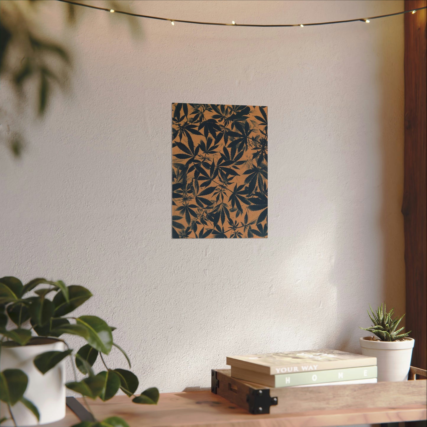 Fine Art Reproductions - Archival, Textured Watercolor Matte Prints - Cannabis Cyanotype on Amber Print