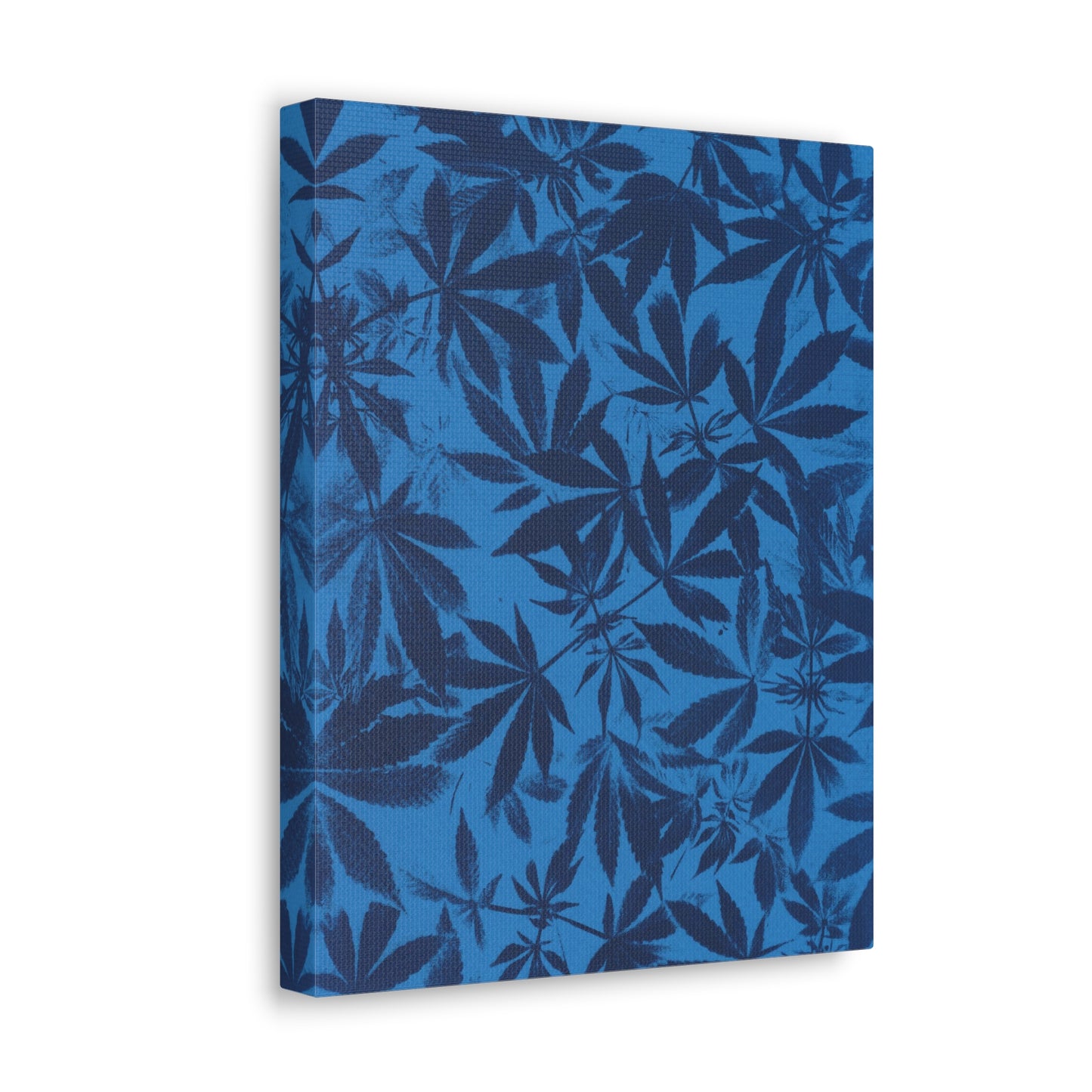 Gallery Wrapped Canvas Print - Cannabis Field Cyanotype on Bright Blue Print (Reproduction)