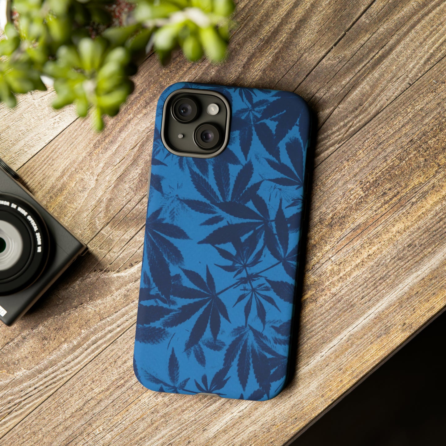 Tough Cell Phone Cases - Cyanotype on Bright Blue Print