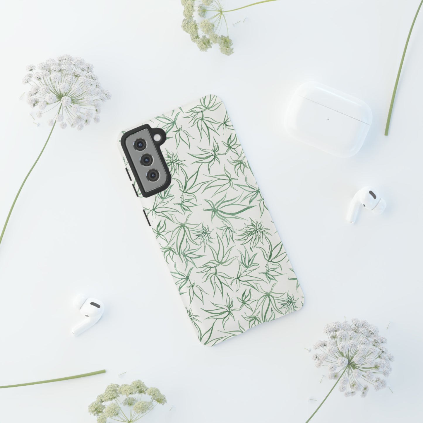 Tough Cell Phone Cases - Cannabis Sketches in Green