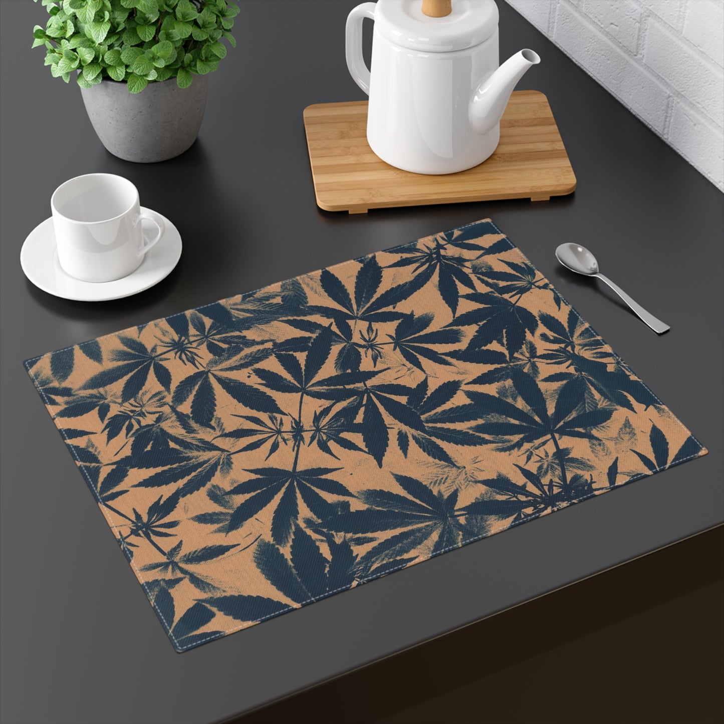 100% Cotton Placemat, 1pc - Cyanotype on Amber Print