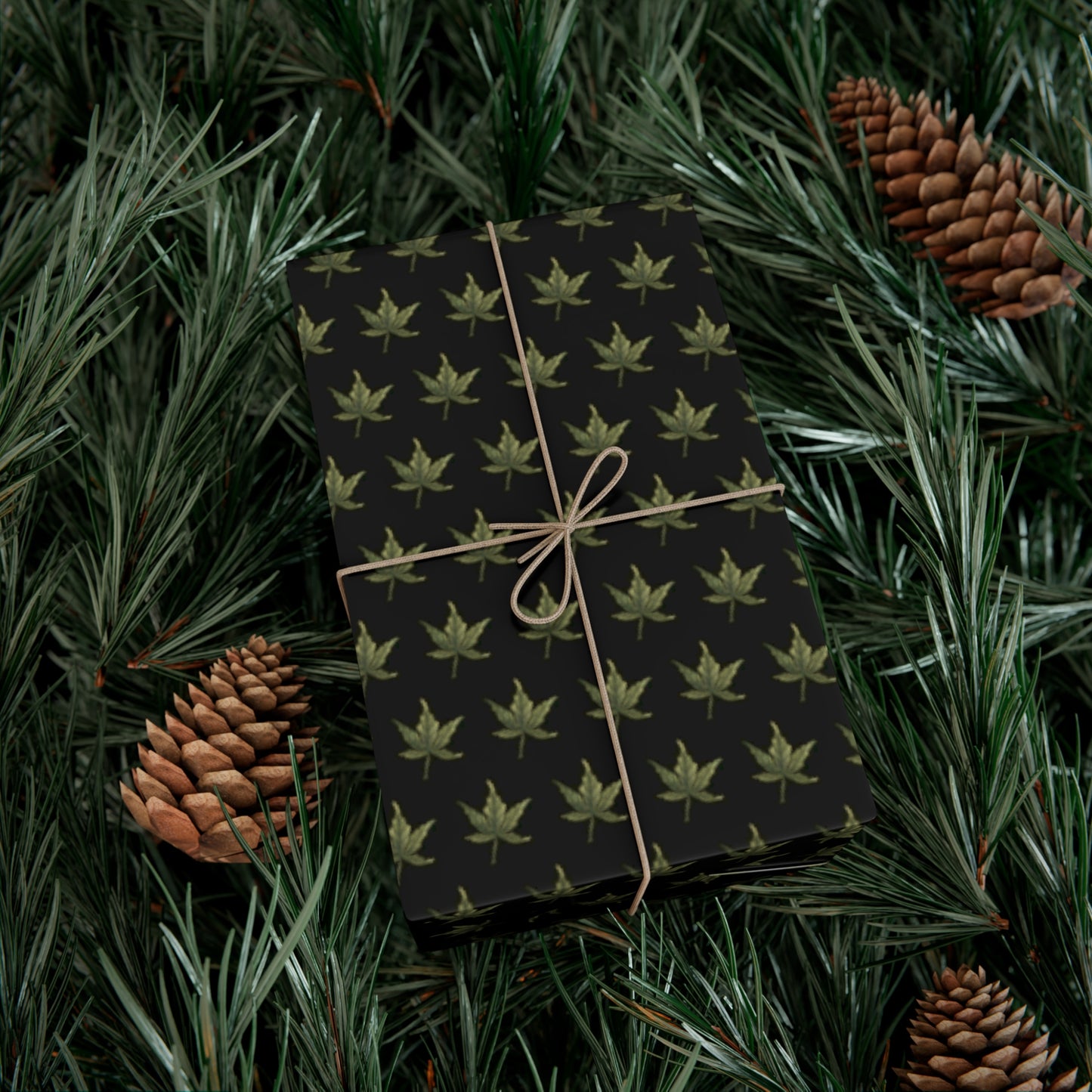 Gift Wrap Papers - Mini Cannabis Leaf Print, Black Wrapping Paper Sheets