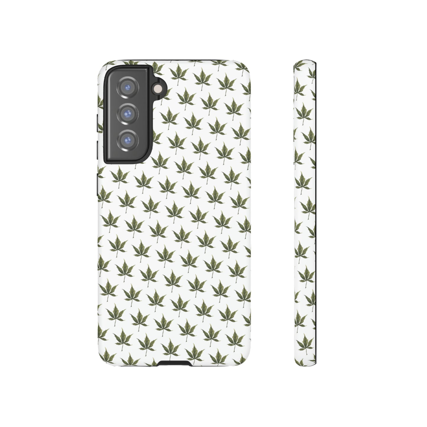 Tough Cell Phone Cases - Mini Cannabis Leaf on White