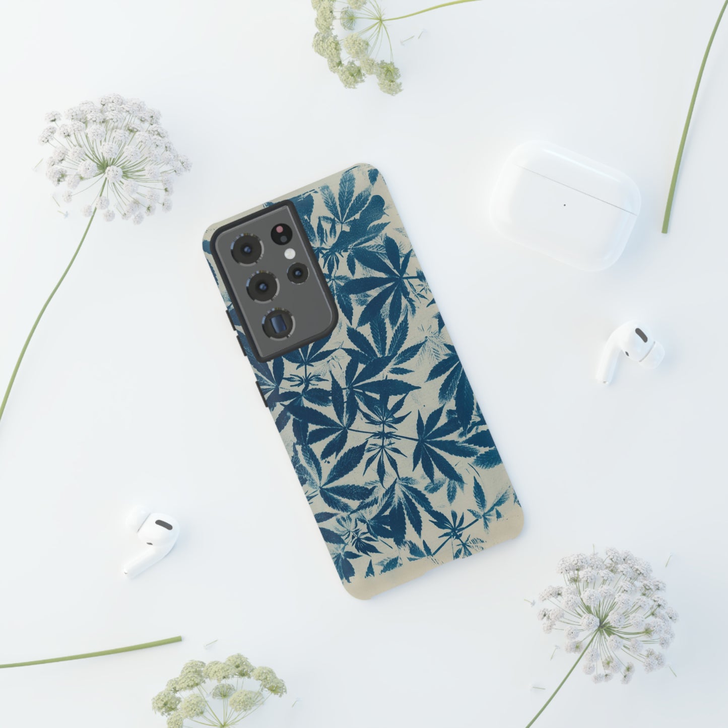 Tough Cell Phone Cases -Cannabis Field Cyanotype on Ivory Print