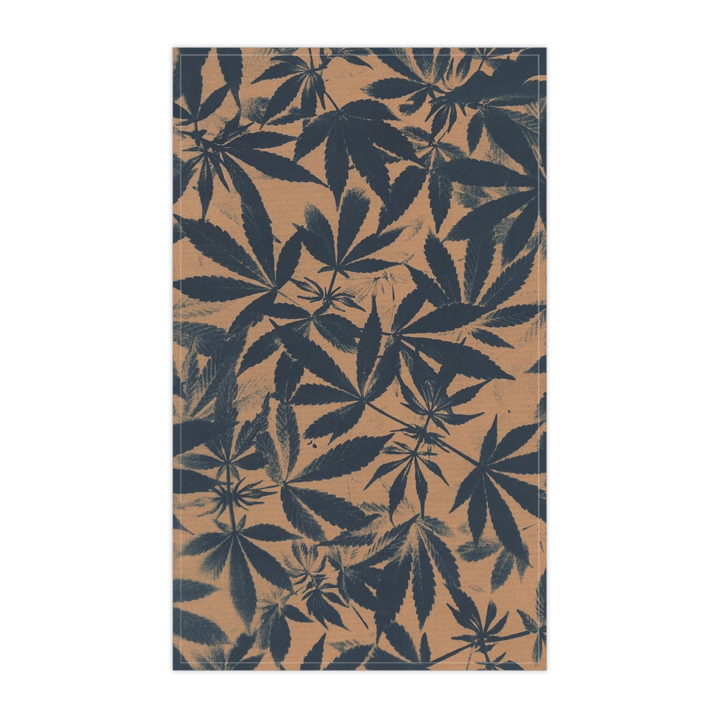 100% Cotton Twill Kitchen Towel - Cannabis Field Cyanotype on Amber Print