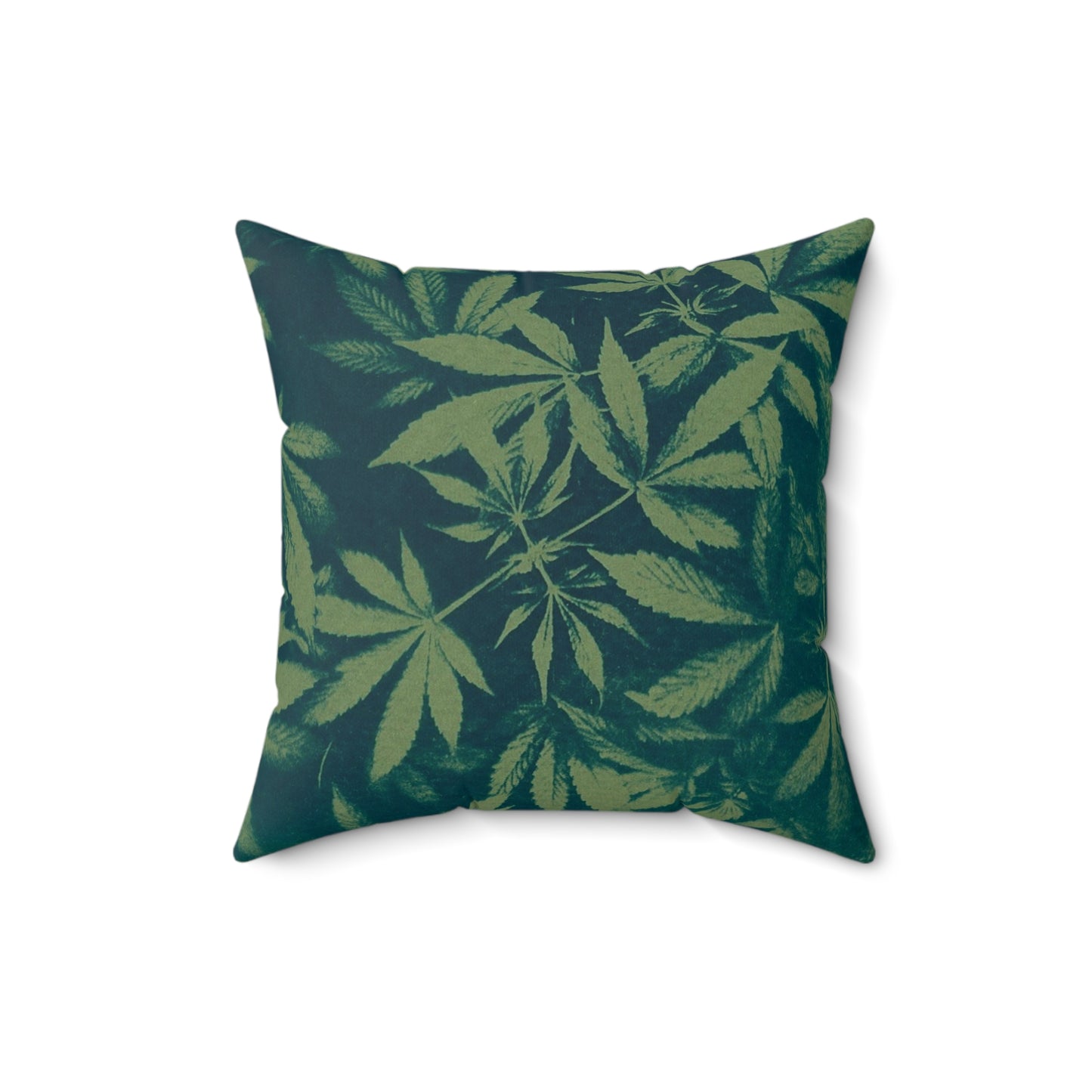 Faux Suede Square Pillow - Cyanotype on Olive