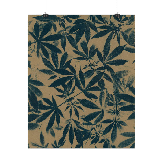 Fine Art Reproductions - Archival, Textured Watercolor Matte Prints - Cannabis Cyanotype on Kraft Print