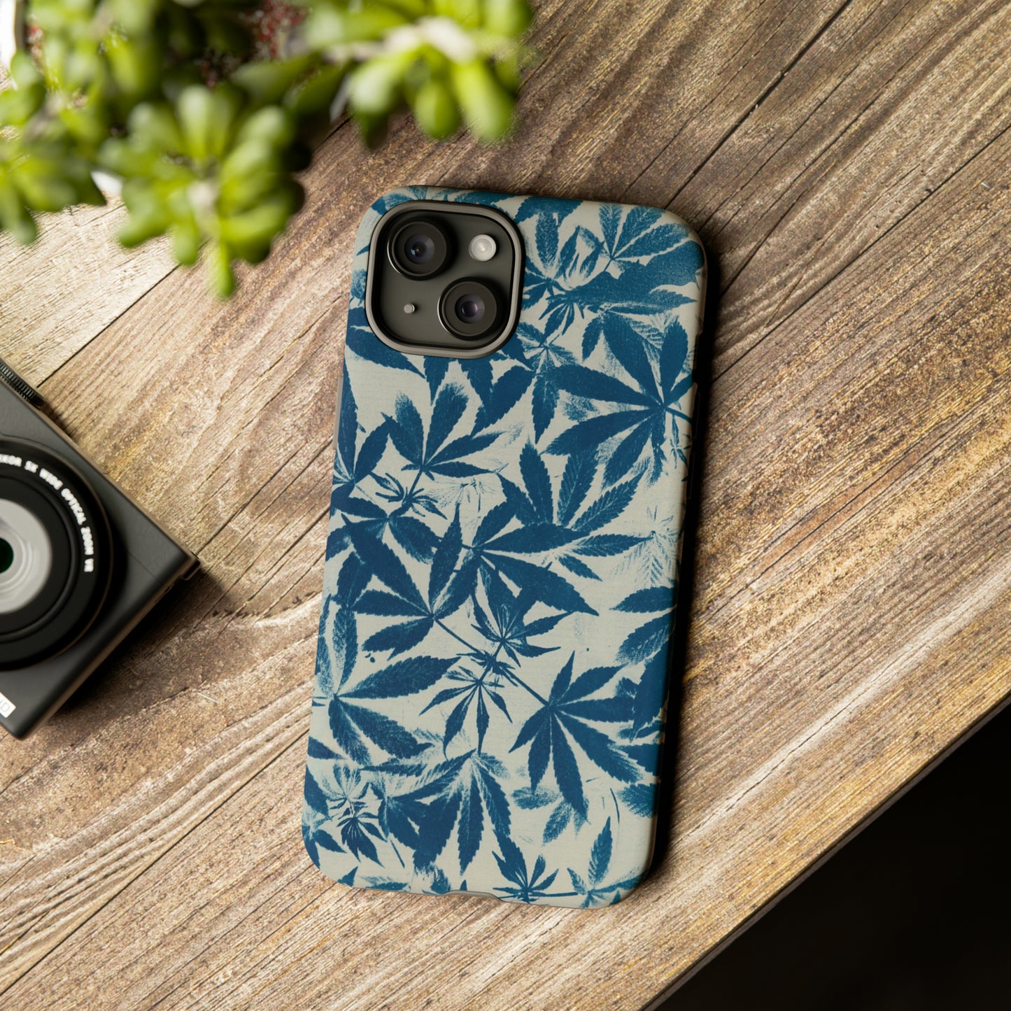 Tough Cell Phone Cases -Cannabis Field Cyanotype on Ivory Print