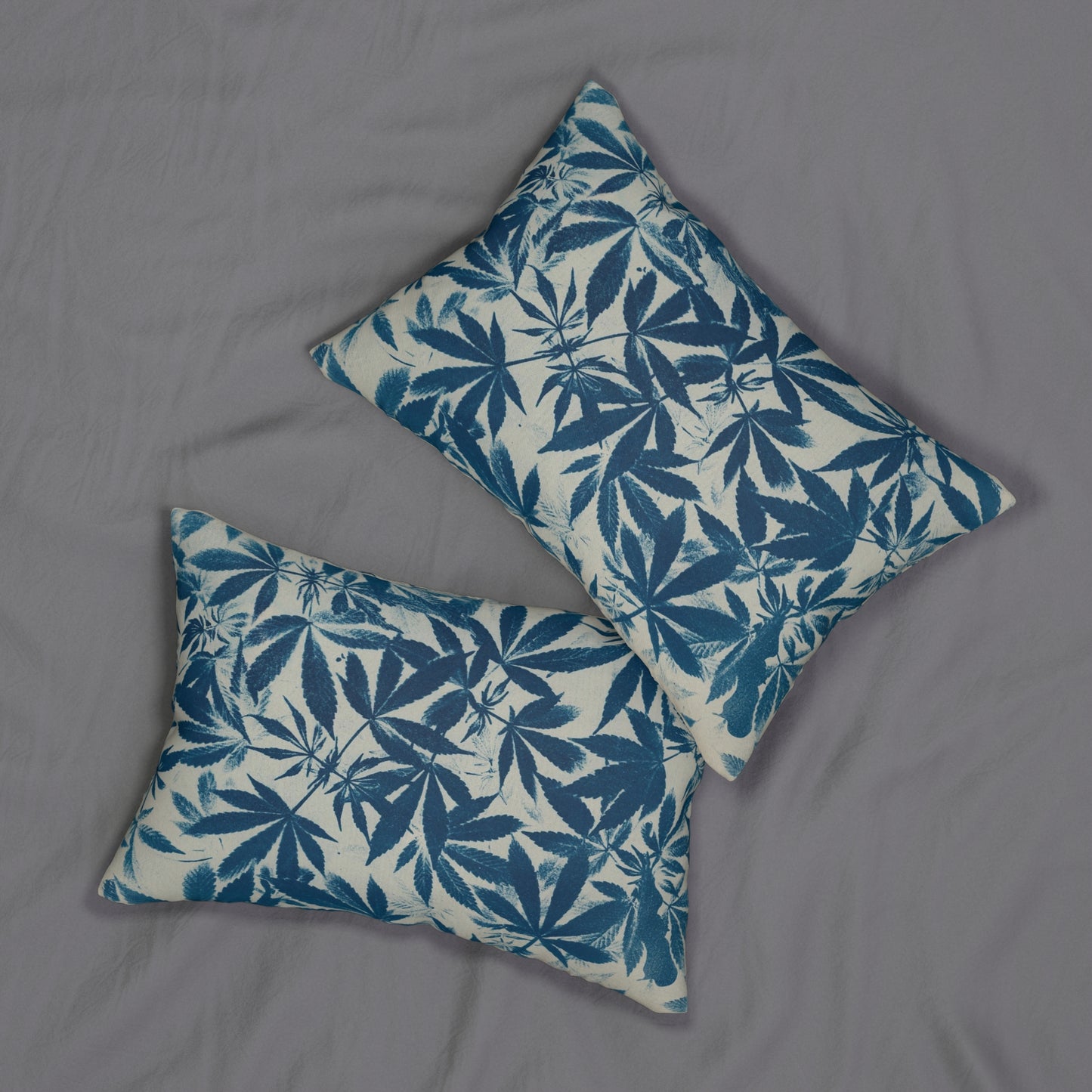 Decorative Lumbar Pillow - Cannabis Field Cyanotype on Ivory Print