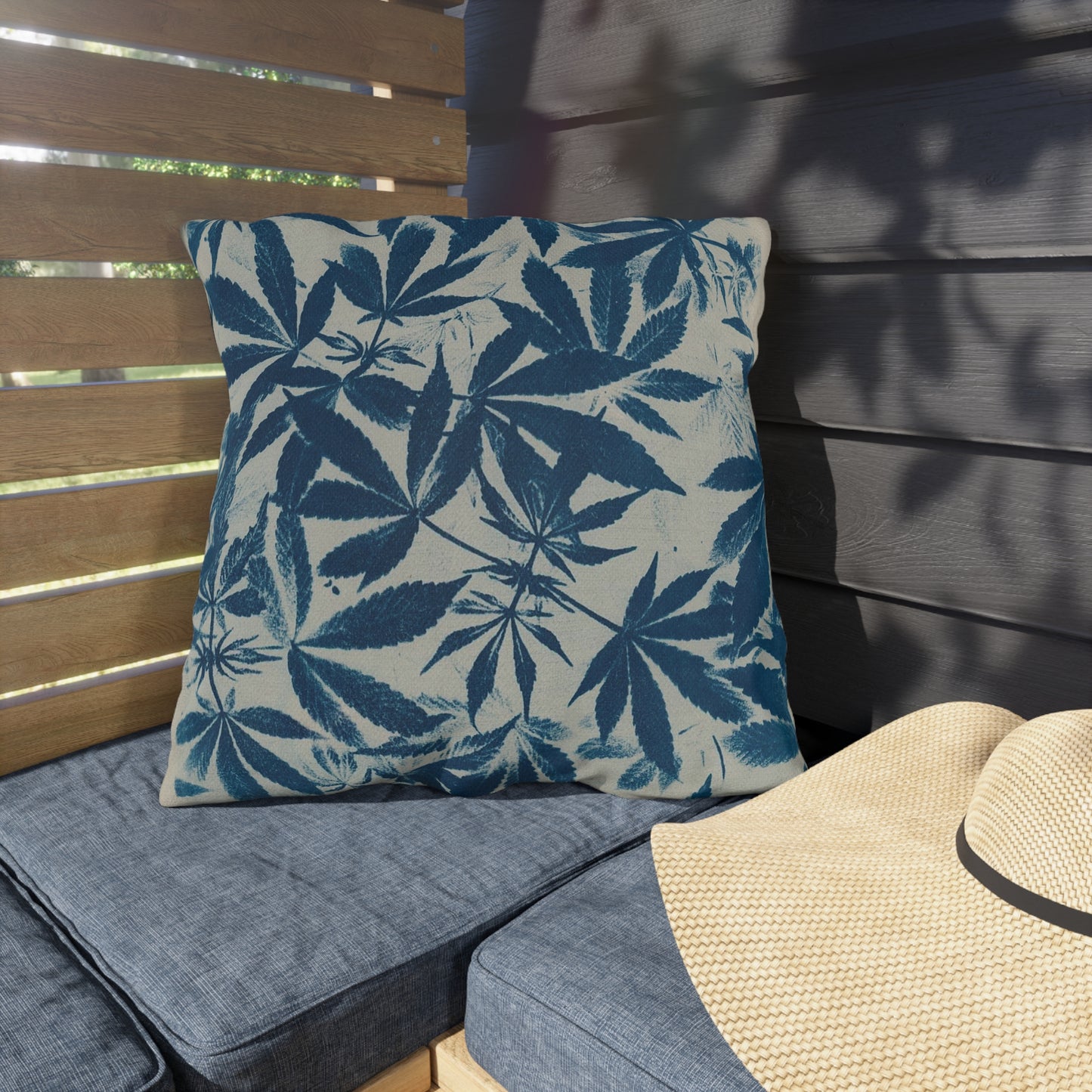 Outdoor Decorative Pillows - UV/H2O/Mildew Resistant - Cannabis Field Cyanotype on Ivory Print