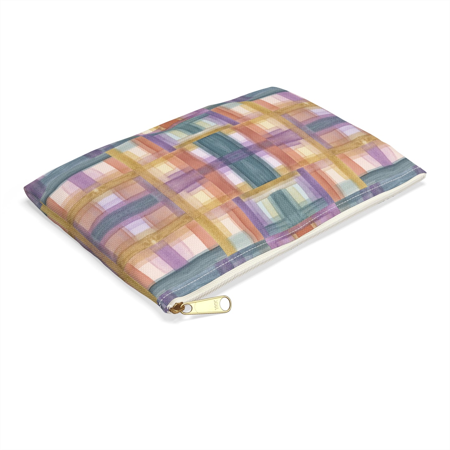 Flat Accessory Pouch - Painterly Plaid, Warm Colors