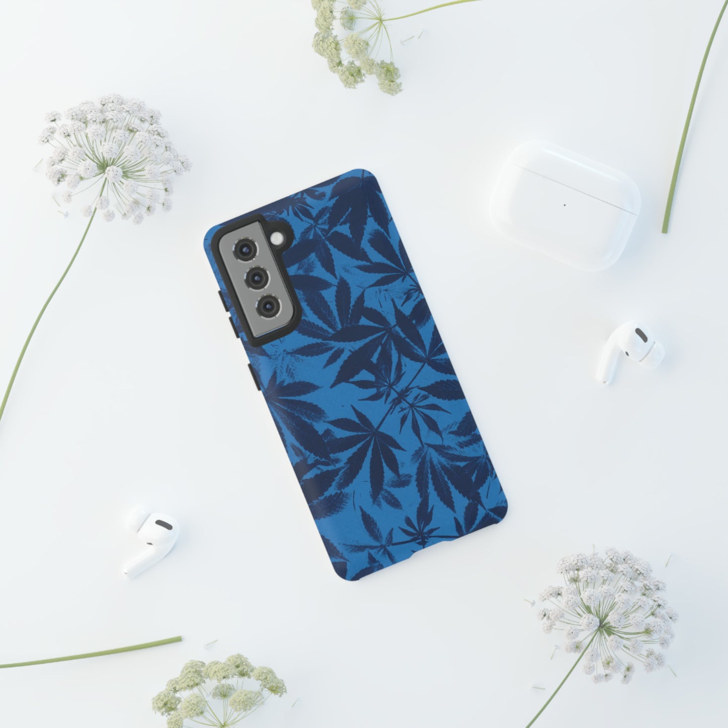 Tough Cell Phone Cases - Cyanotype on Bright Blue Print