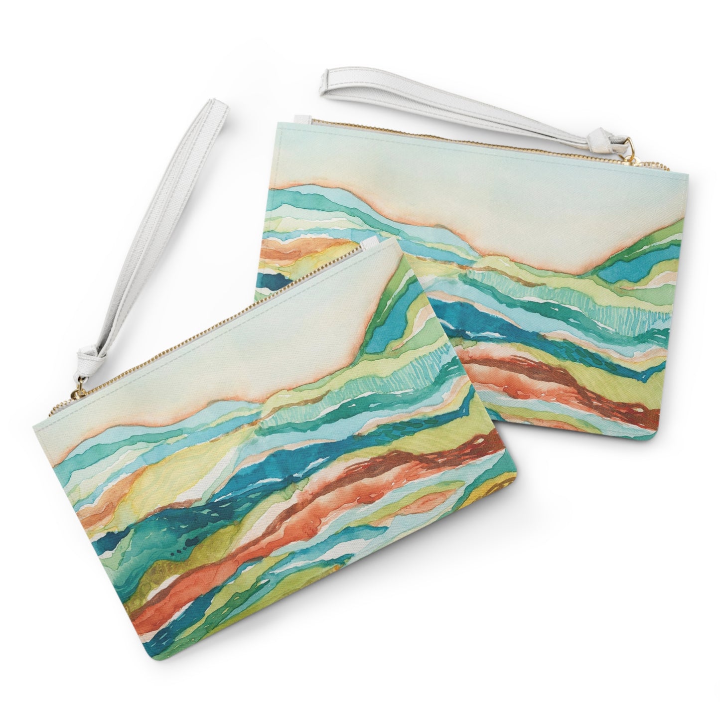 Vegan Leather Clutch Bag - Watercolor Mountains