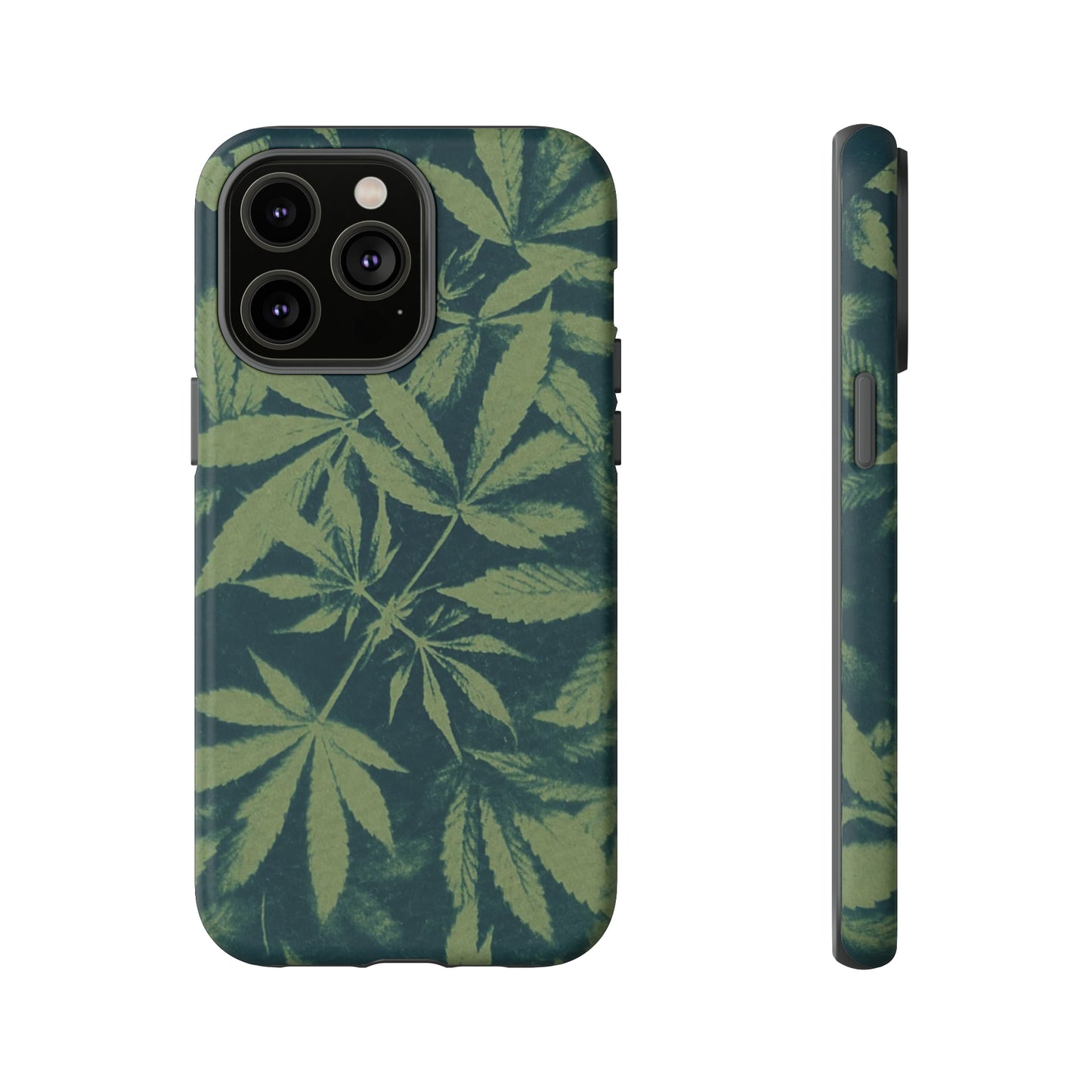 Tough Cell Phone Cases - Cannabis Field Cyanotype on Olive Print